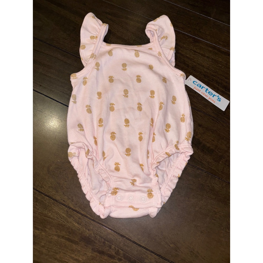 Carters Just One You Baby Girl Pink Pineapple Waffle Knit Ruffle Romper 3M NWT
